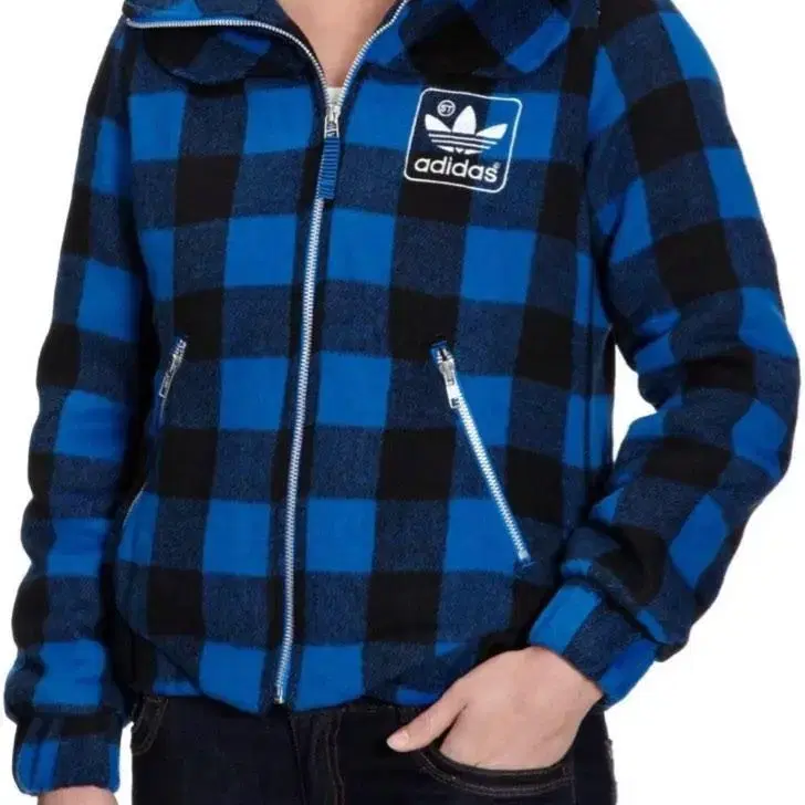 아디다스 오리지널 adidas blue plaid wool jacket