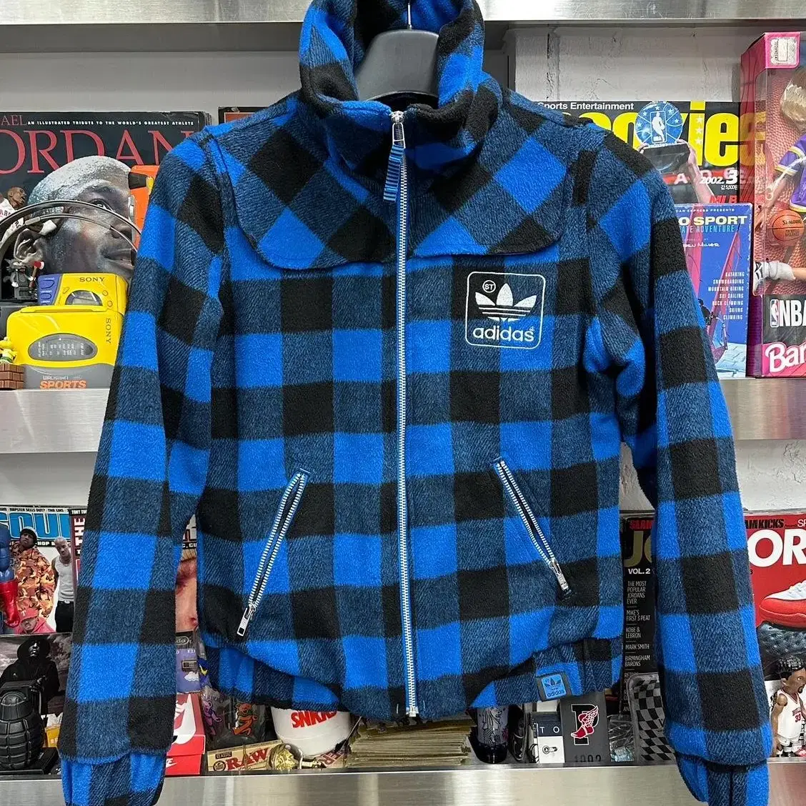 아디다스 오리지널 adidas blue plaid wool jacket