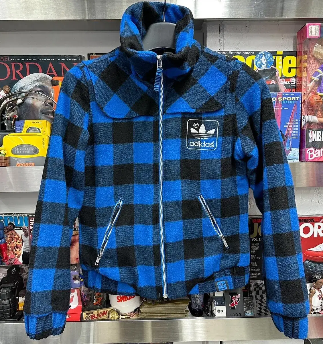 아디다스 오리지널 adidas blue plaid wool jacket