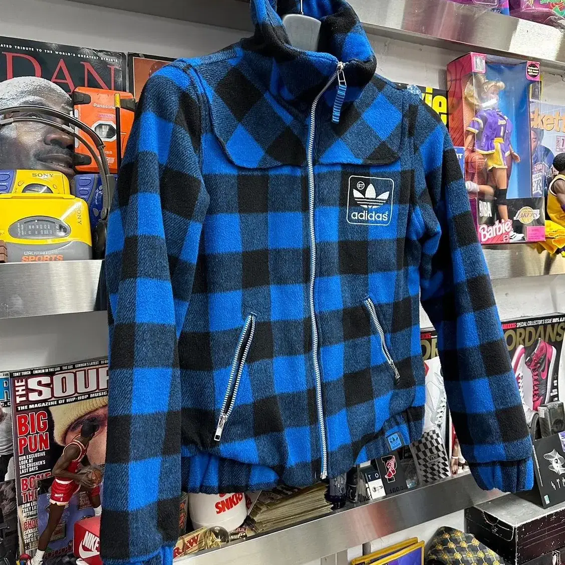 아디다스 오리지널 adidas blue plaid wool jacket