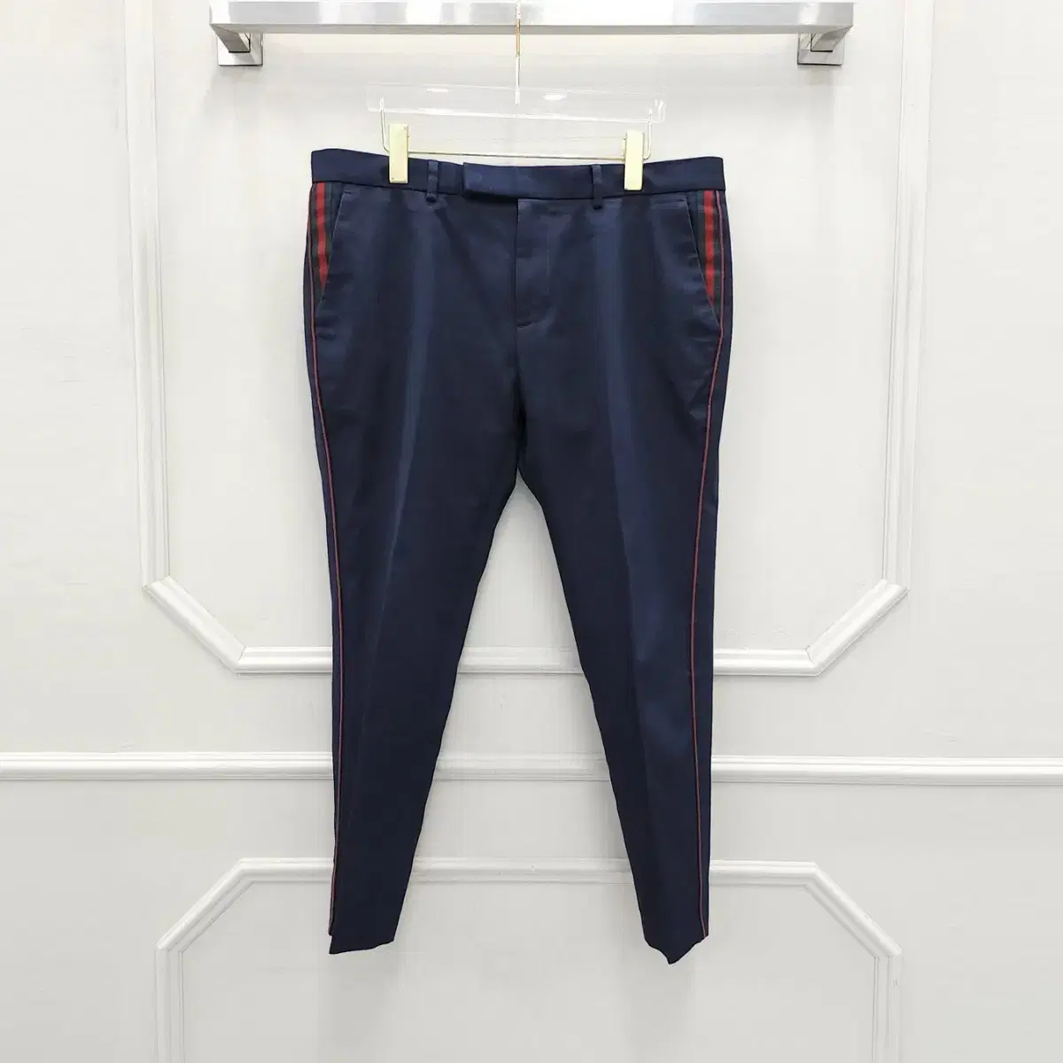 50 / Gucci Navy Webbed Three-Wire Detail Cotton Pants