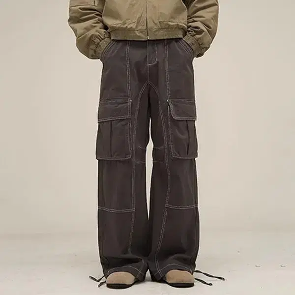 Wide Cargo Pants Men's Stitched HemStrap PocketsVahn Banded Pants