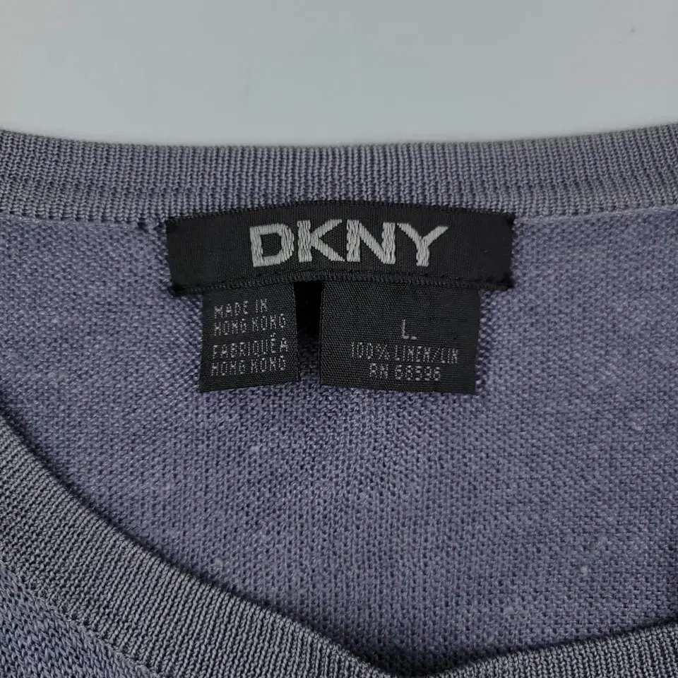 DKNY 디케이앤와이 스모크 퍼플 심플 린넨100 시스루 반팔 티셔츠 M