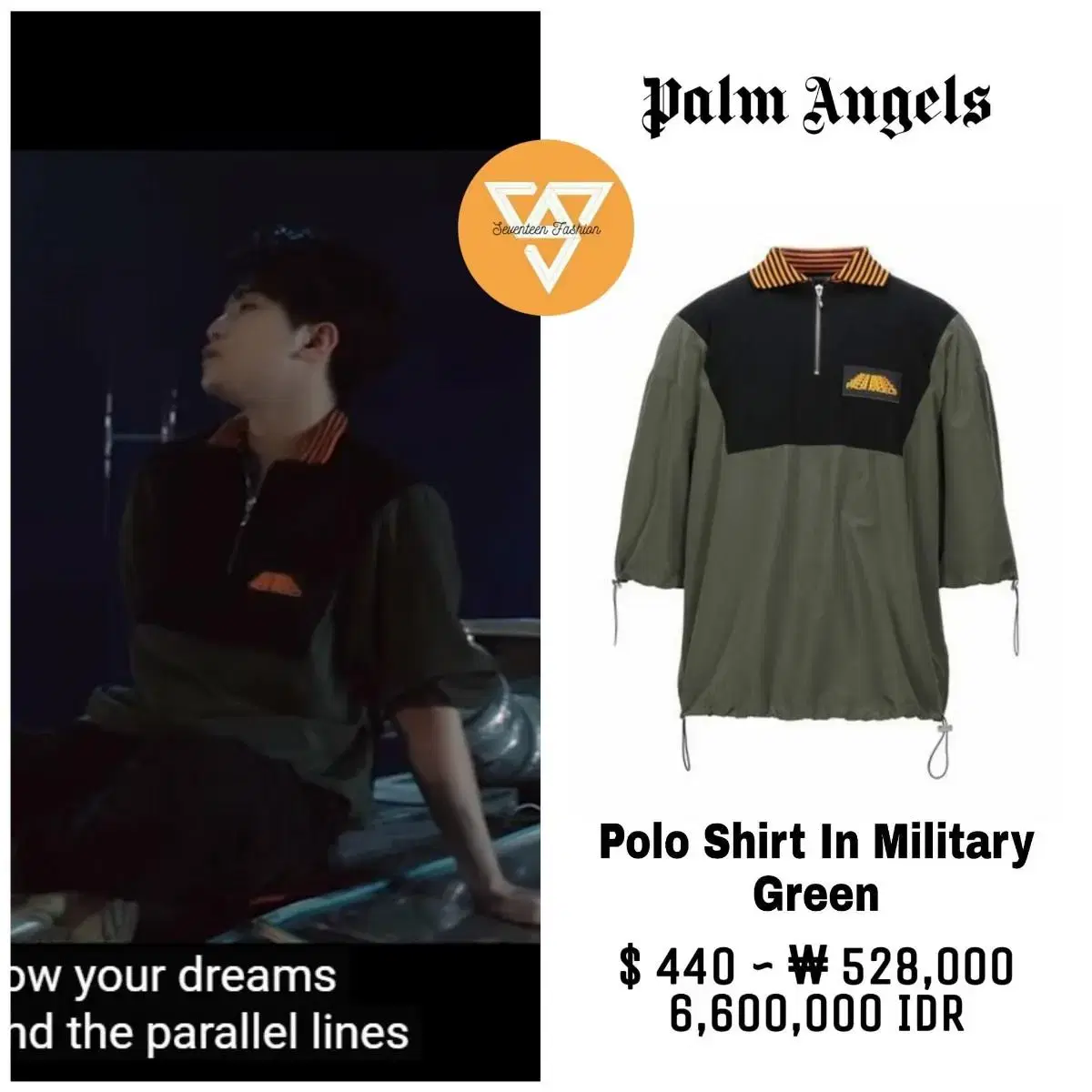 [L] Palm Angels Polo Shirt Military Palm Angels kara short sleeve khaki vahn