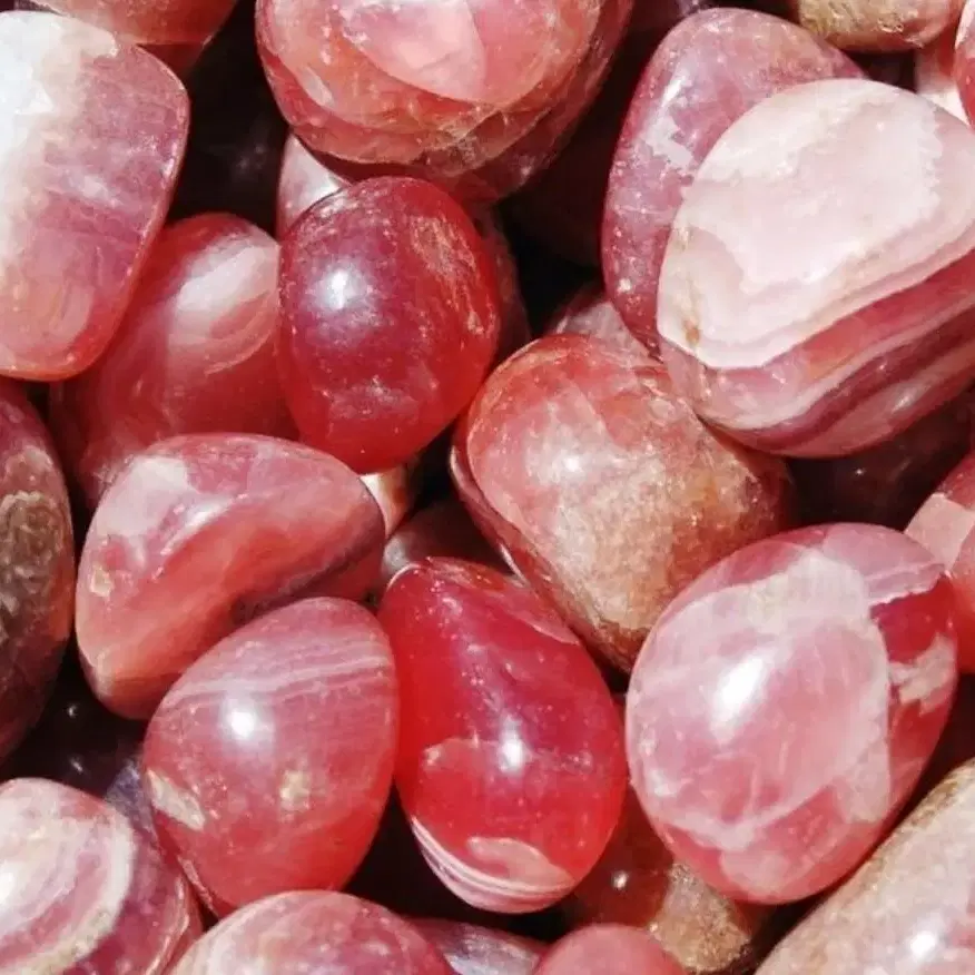 천연원석 로도크로사이트(Rhodochrosite) 하트 반지 반은 사이즈