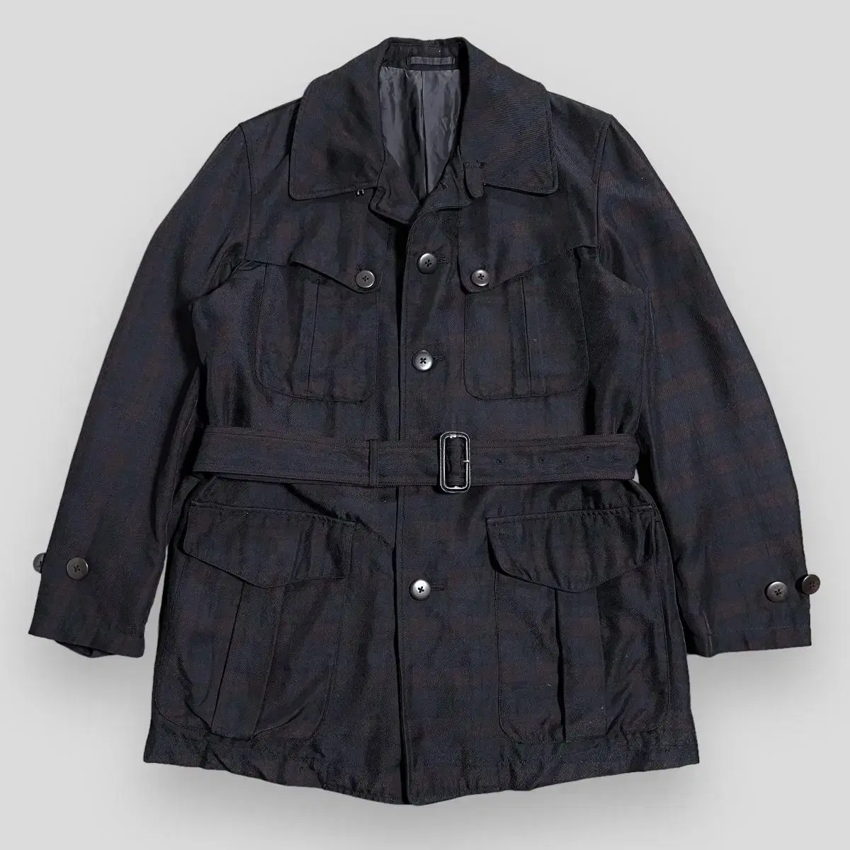 Tokito checked rayon belted hunting jacket