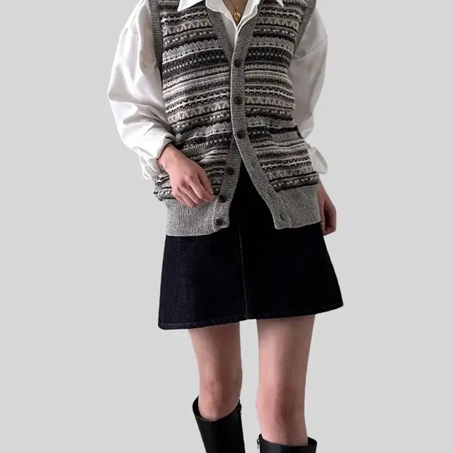 < (BURBERRY)gray cashmere fair lsle knit