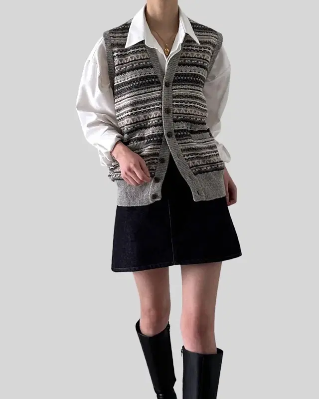 < (BURBERRY)gray cashmere fair lsle knit