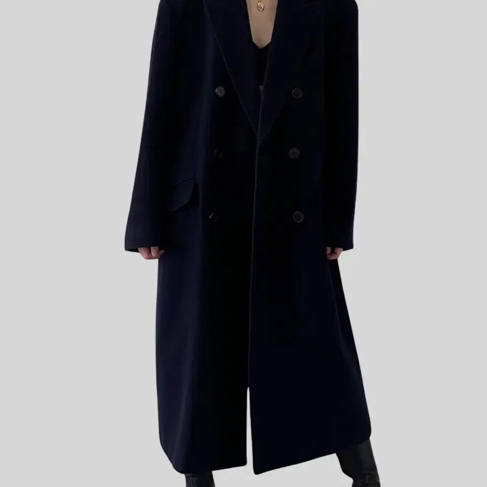 < (Christian Dior)navy double wool long