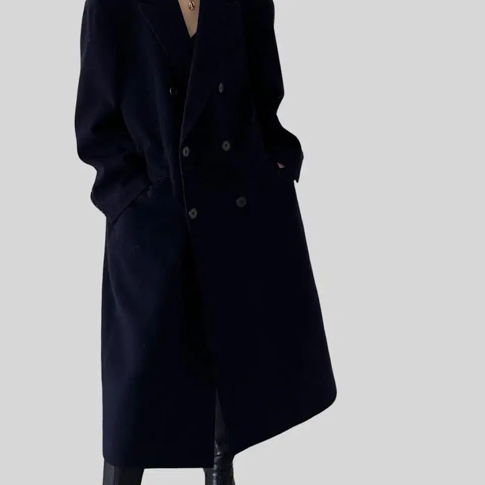 < (Christian Dior)navy double wool long