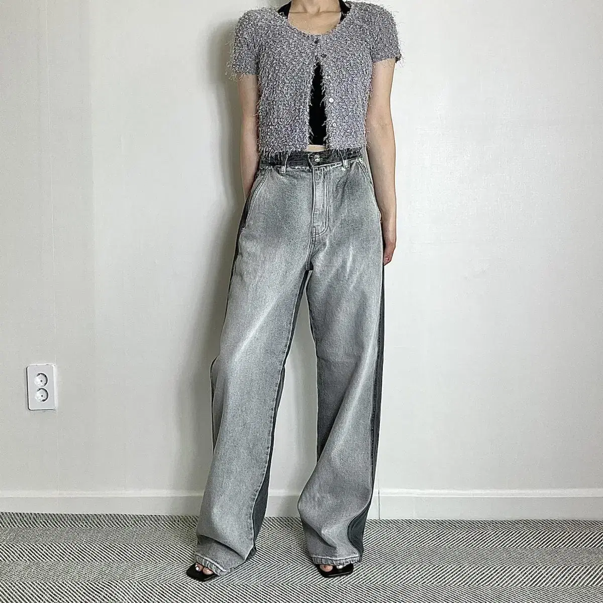 Two-tone long wide-leg pants in a smoky colorway