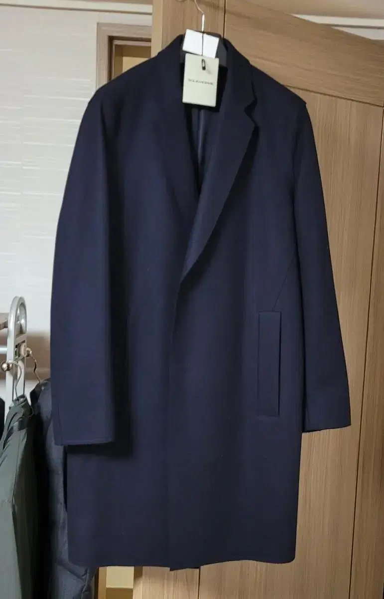 Solid Homme Navy Cashmere and Virgin Wool Blend Hidden Button Coat