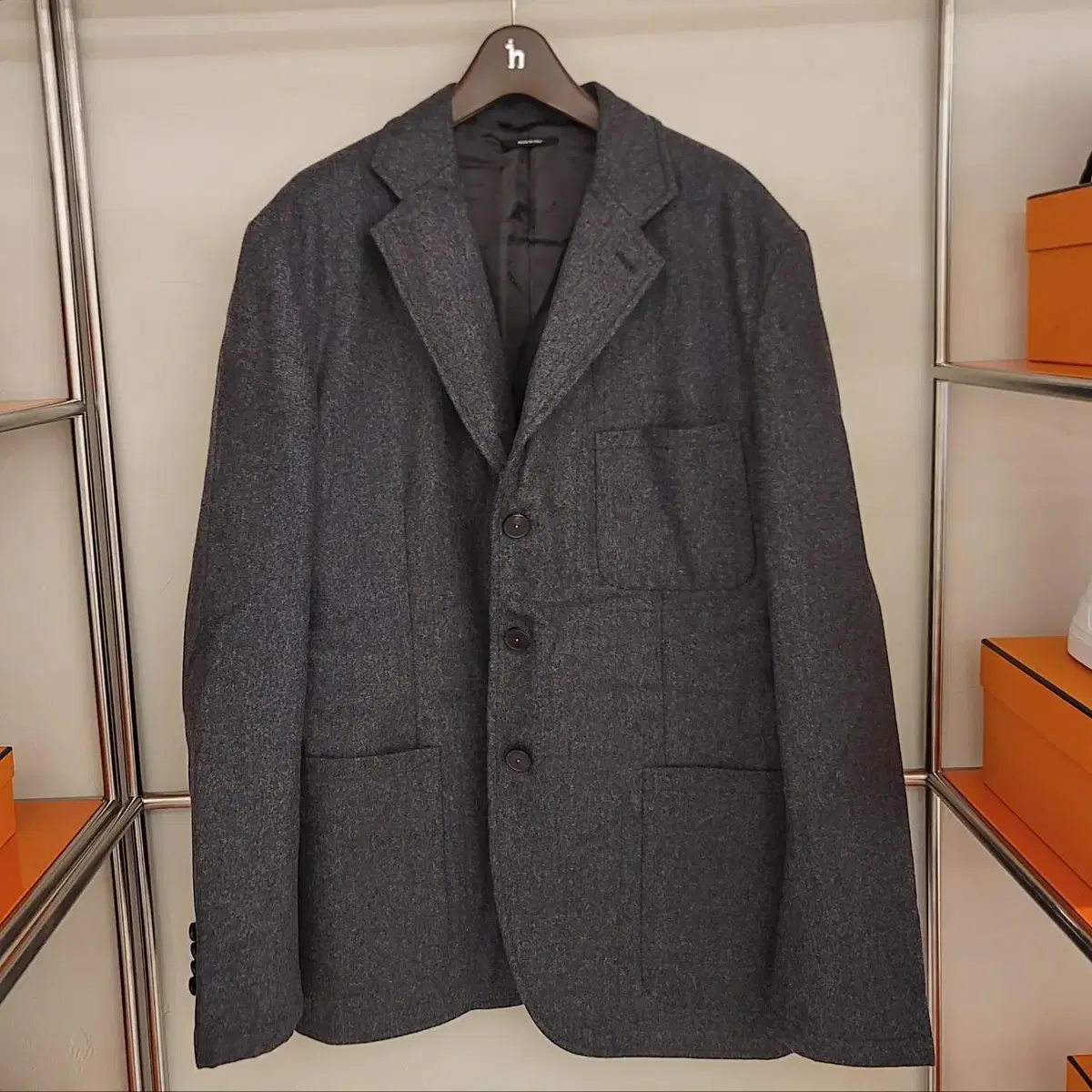 Hermès Charcoal Gray Wool Jacket 52