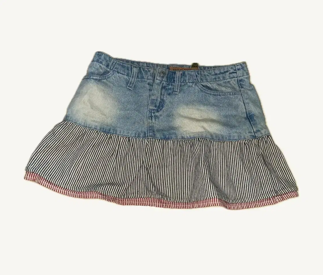 Vintage Light Blue Denim Pleated Skirt Skirt M