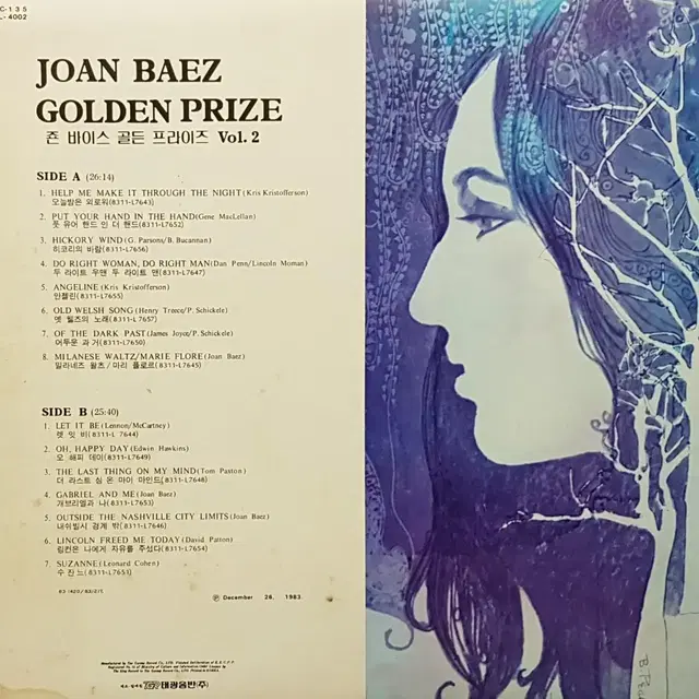 국내라이센스반/Joan Baez - golden prize vol.2