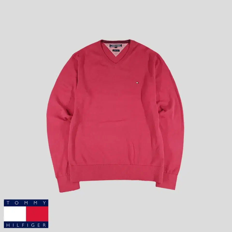 Tommy Hilfiger Pink Logo Embroidered Cotton100 V-Neck Knit M