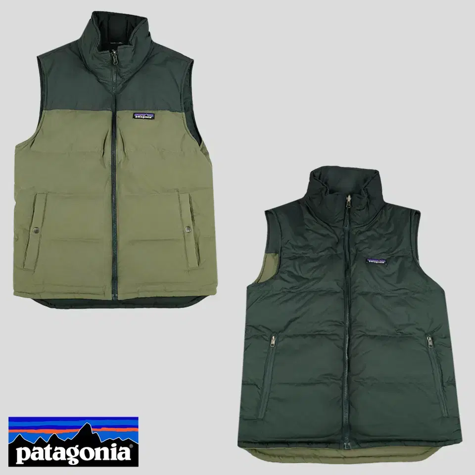 Patagonia Deep Green Turquoise Khaki Olive Reversible Patchwork Nylon Duck Down