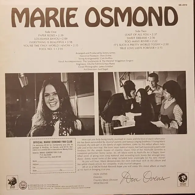 미국원반/Marie Osmond - Paper Roses LP