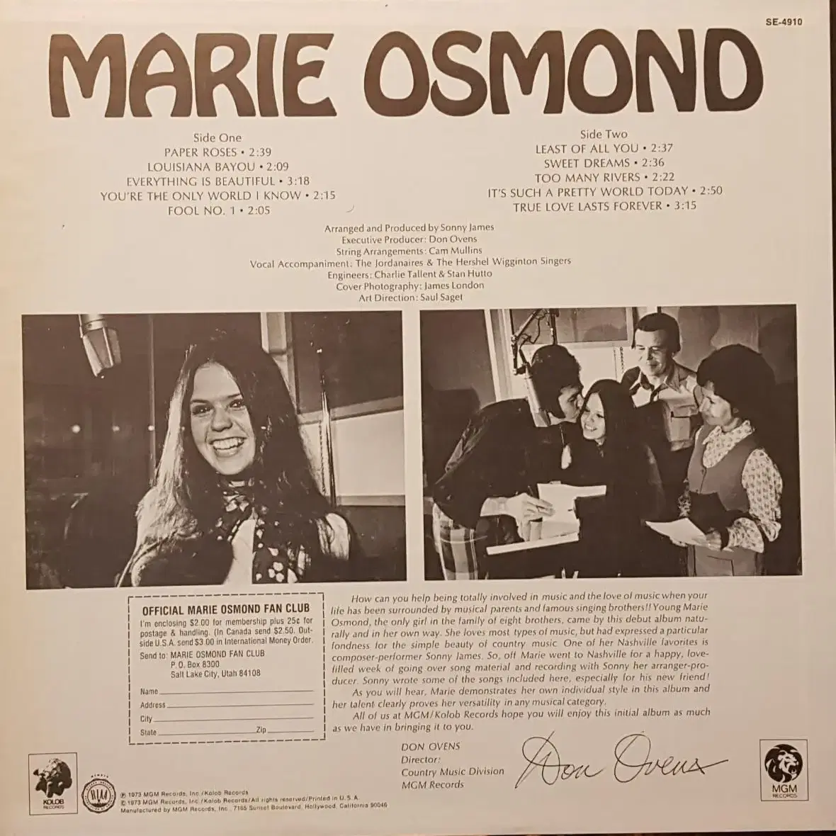 미국원반/Marie Osmond - Paper Roses LP