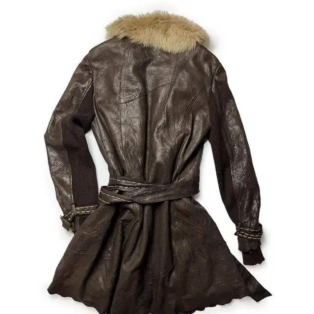 Fur leather belt coat 퍼 가죽 코트