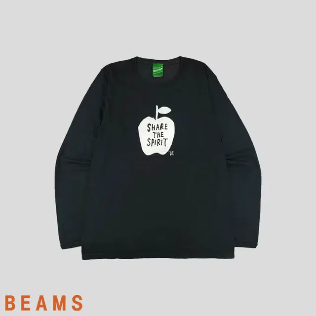 BEAMS T 빔즈 피그먼트 블랙 화이트 애플 사과 레터링 입체프린팅 코