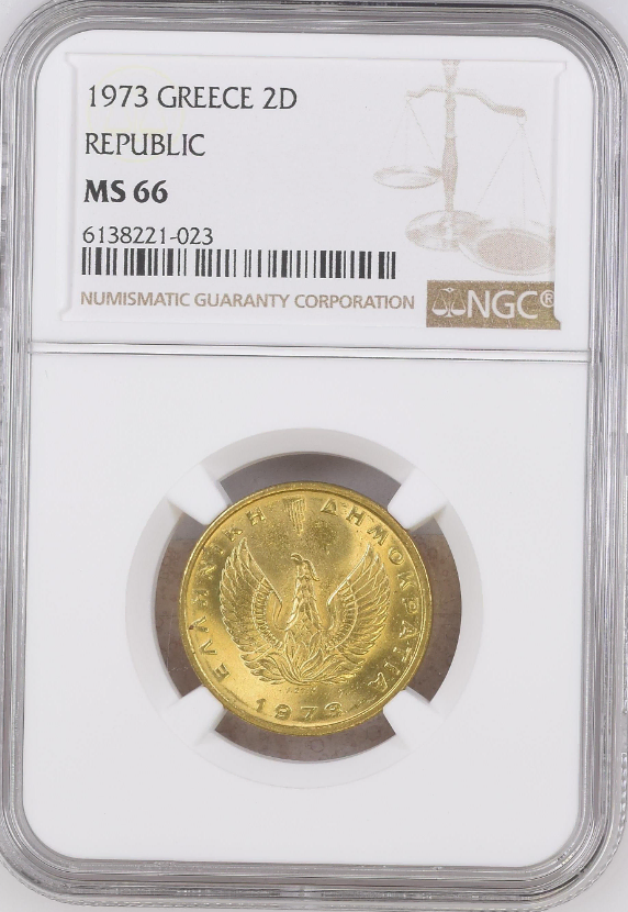 그리스 1973년 2 드라크마 NGC MS66