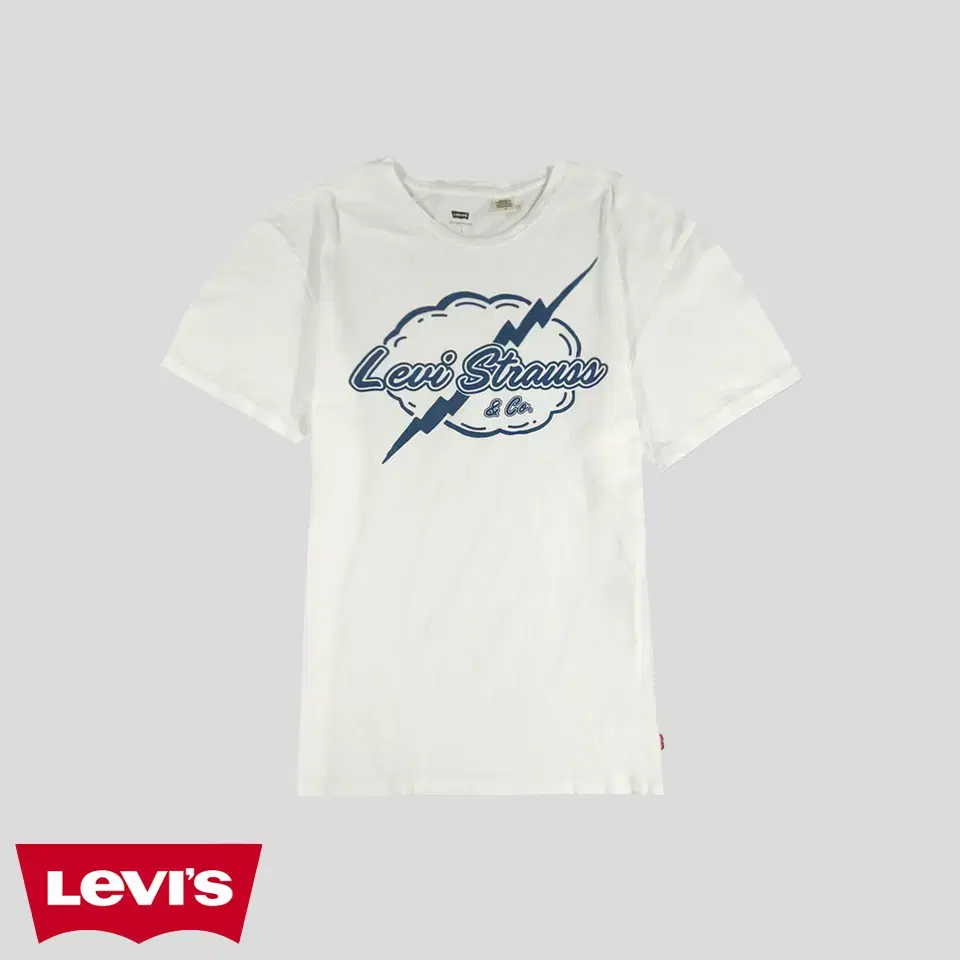 Levi's White Navy Cloud Lightning Big Print Cotton100 Short Sleeve T-Shirt M