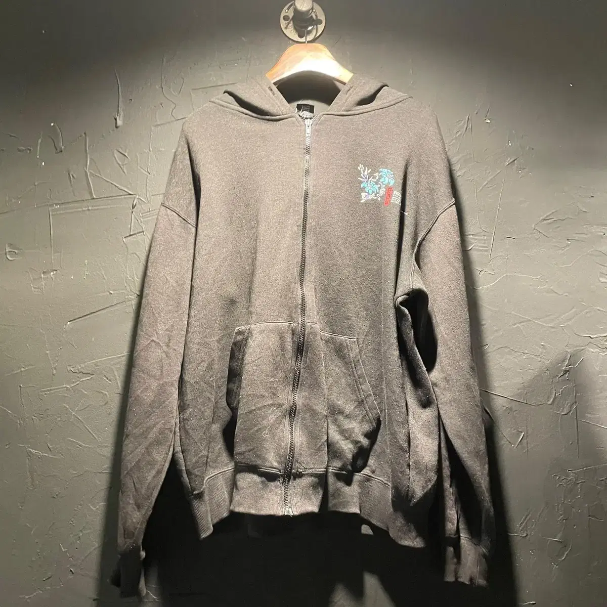 VTG 빈티지 양면 프린팅 블루 포인트 로고 박시티 후드집업 (2XL)