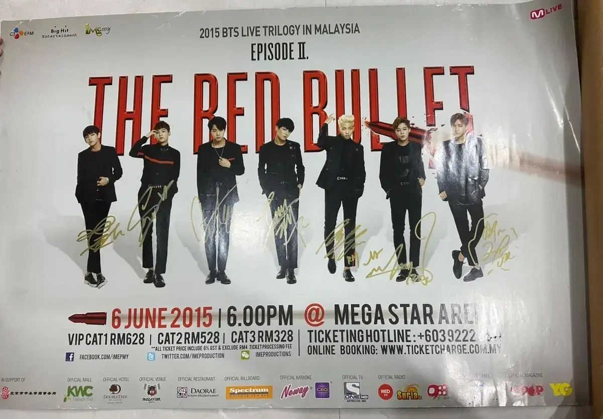 BTS red bullet concert autographed poster