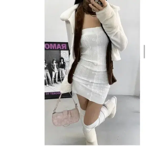 아쿠비클럽 glam cable knit mini dress 미니드레스