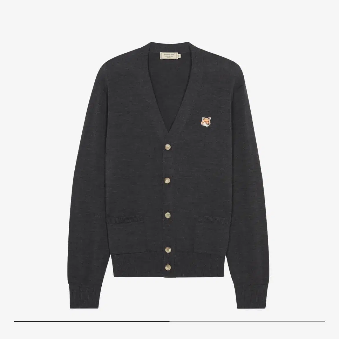 Maison Kitsune Fox Head Patch Cardigan Anthracite Melange