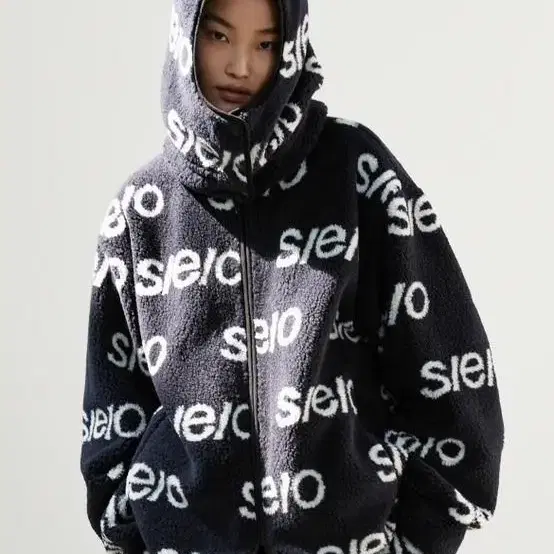 Seo logo fleece hood 에스이오 로고 플리스 네이비