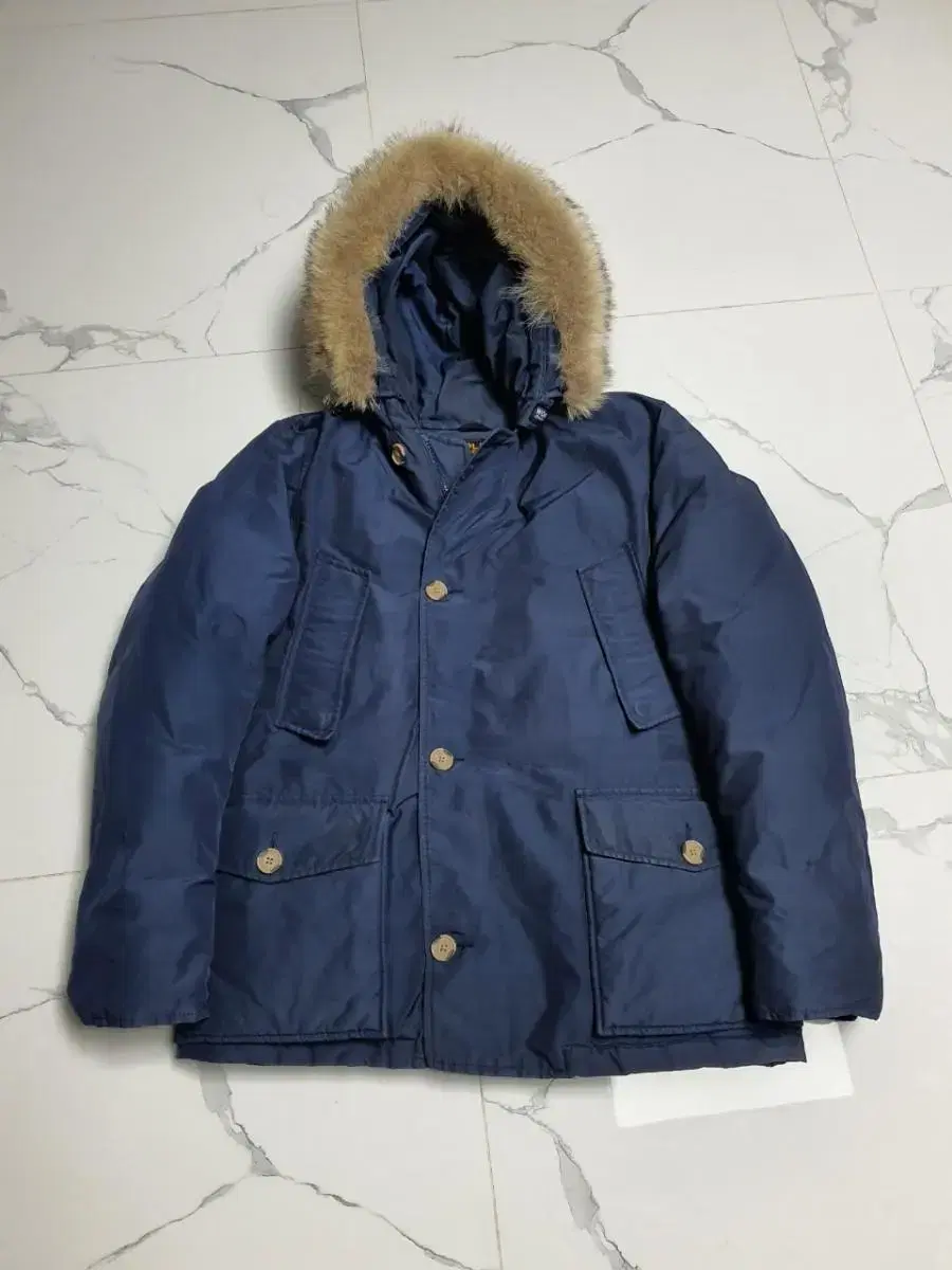 Woolrich Arctic Coyote Fur Puffer Jacket Navy S M