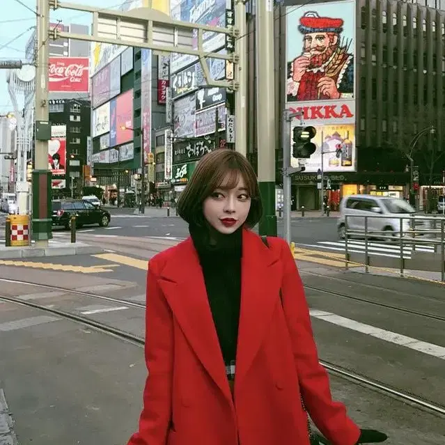 츄 CHUU 레드 울 더블 롱코트