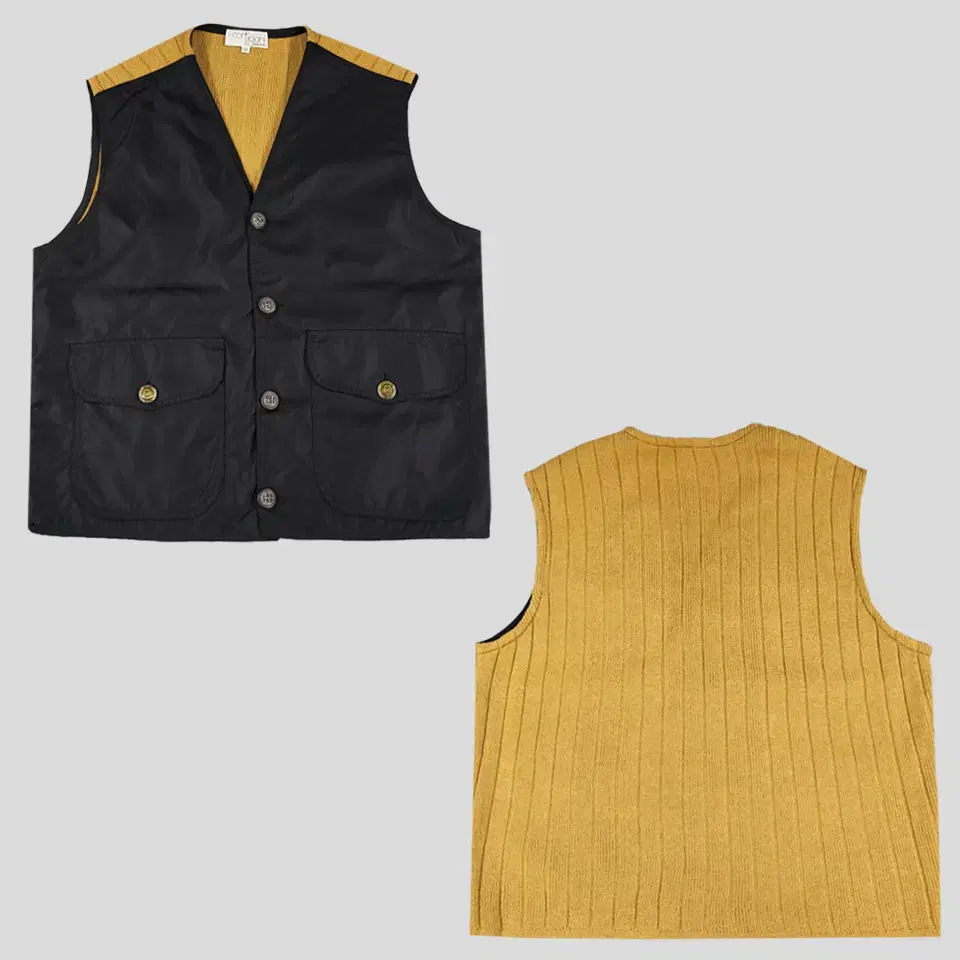 Vintage black mustard yellow colorblocked big pocket v-neck knit vest MAD