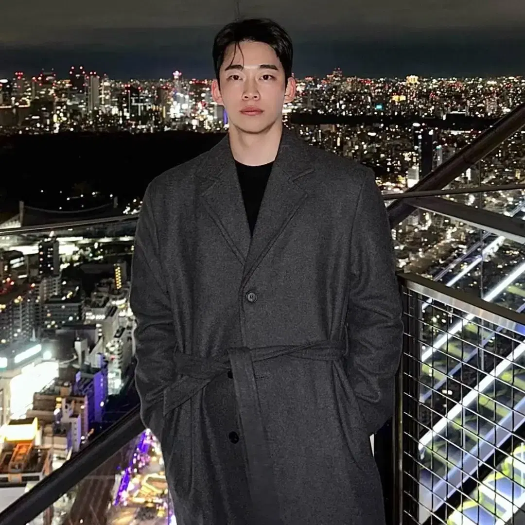 남자 로브 싱글 울 롱코트 겨울 안감 누빔 4온스 끈 120cm coat