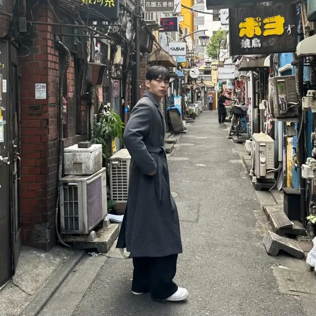 남자 로브 싱글 울 롱코트 겨울 안감 누빔 4온스 끈 120cm coat