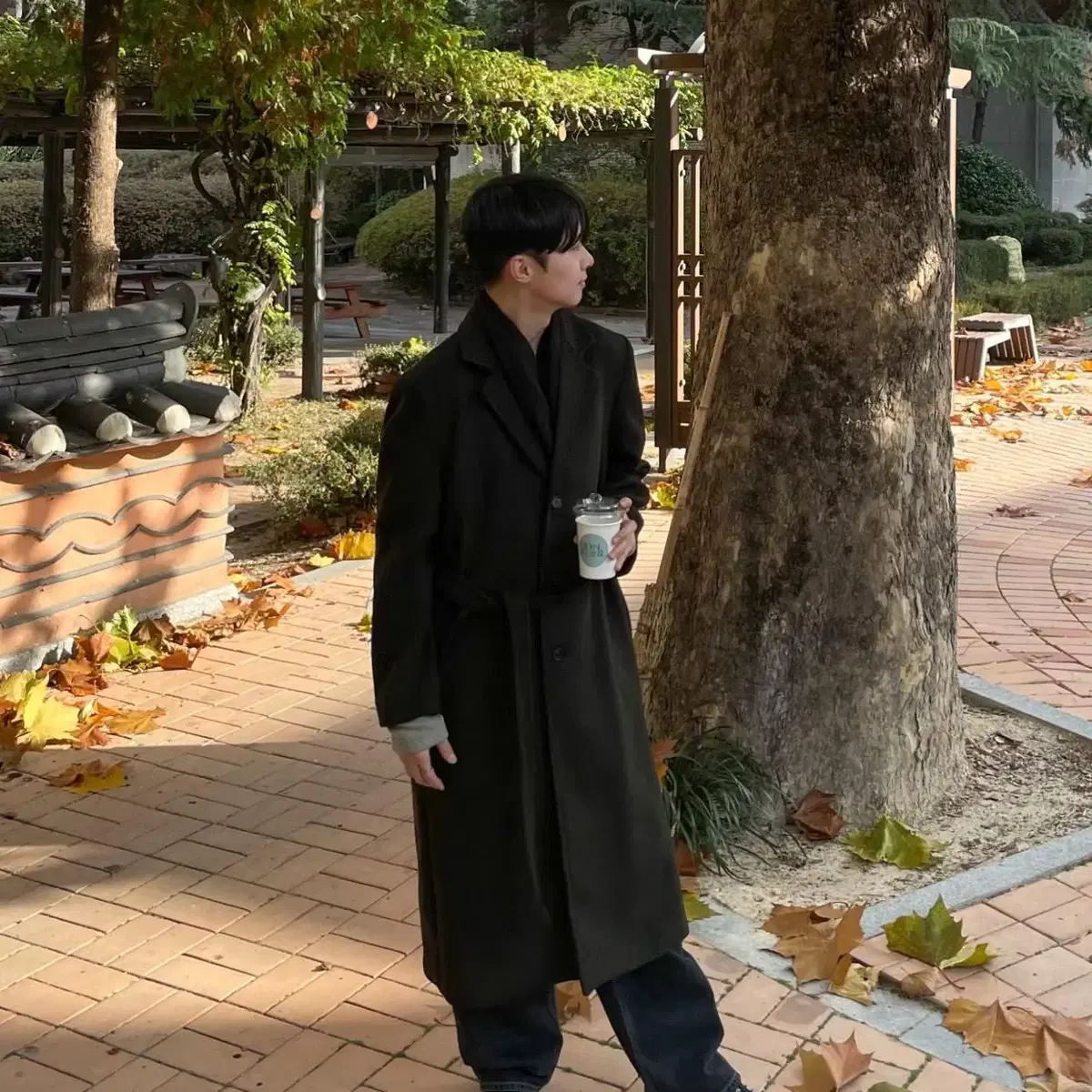 남자 로브 싱글 울 롱코트 겨울 안감 누빔 4온스 끈 120cm coat