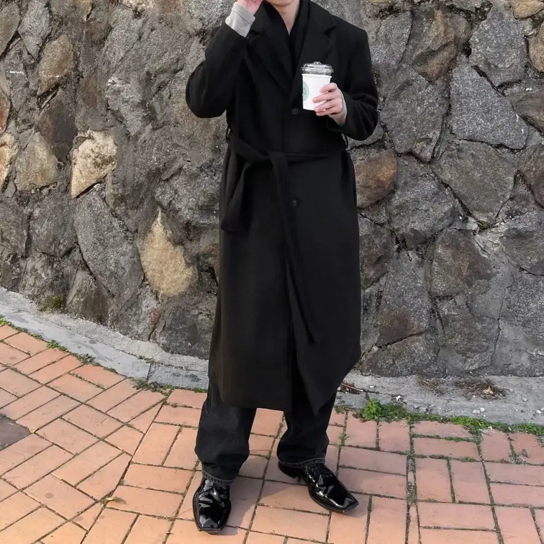 남자 로브 싱글 울 롱코트 겨울 안감 누빔 4온스 끈 120cm coat