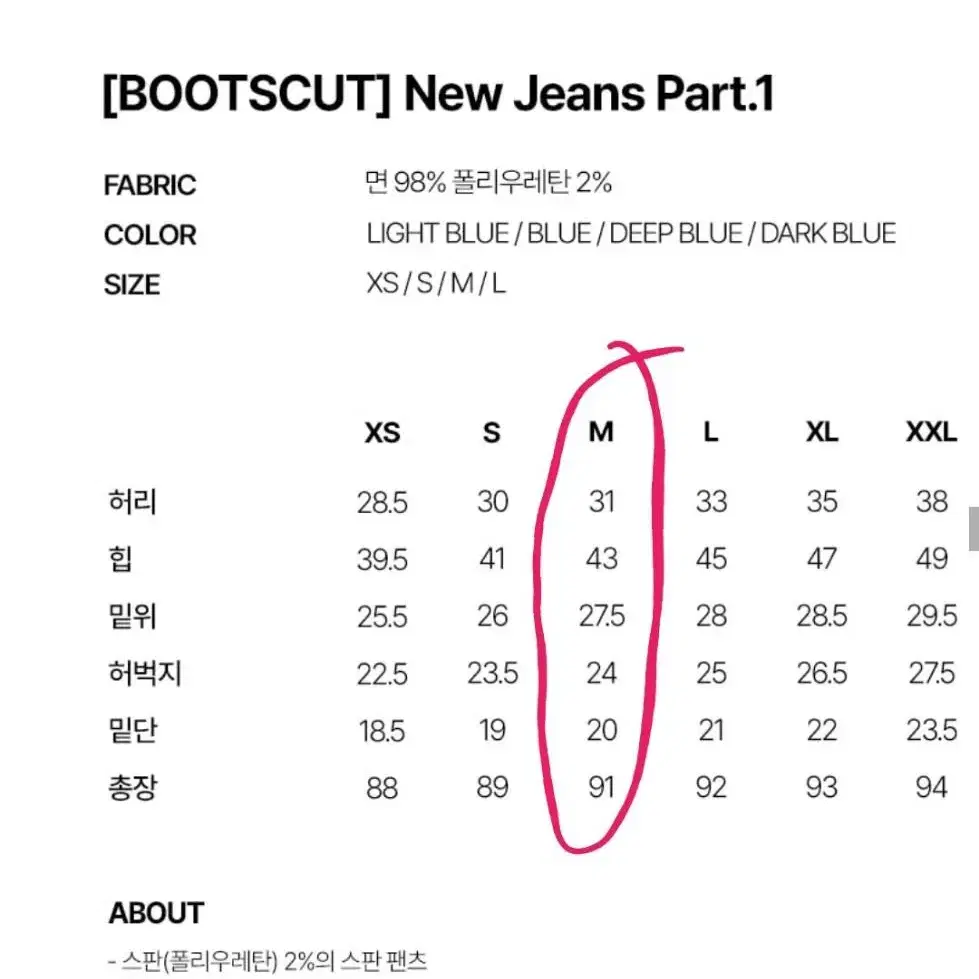 짐정리)판도라핏 부츠컷 청바지/뉴진스 팬츠/다크그레이 M/무신사