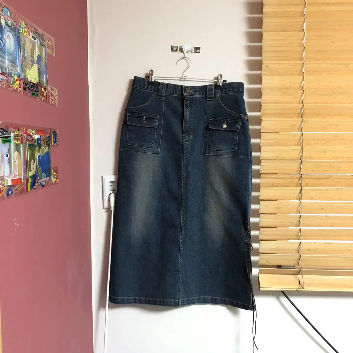 Vintage long dary denim mide sk