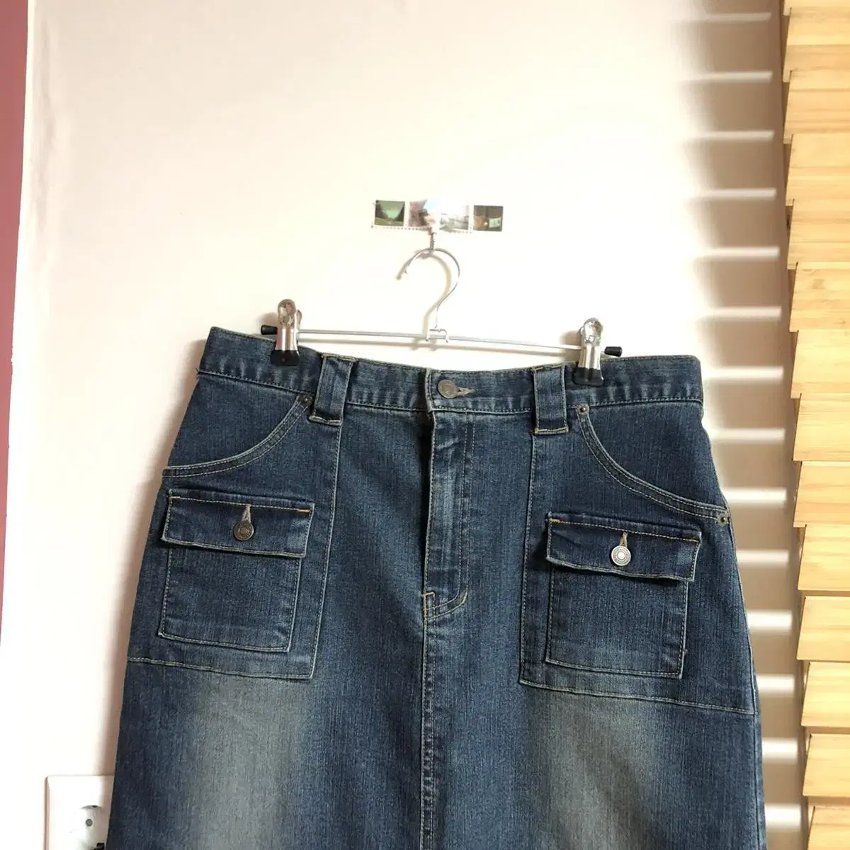 Vintage long dary denim mide sk