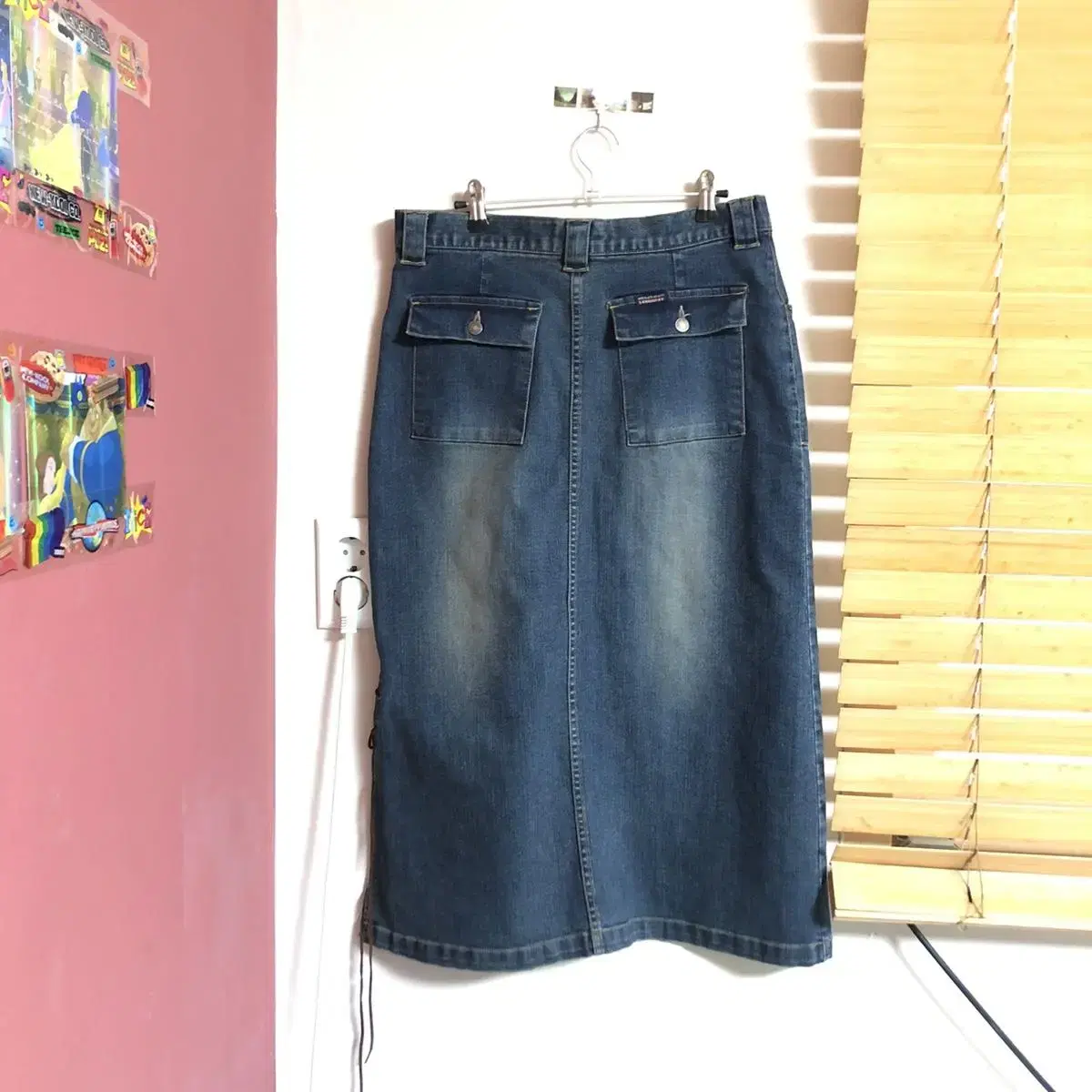 Vintage long dary denim mide sk