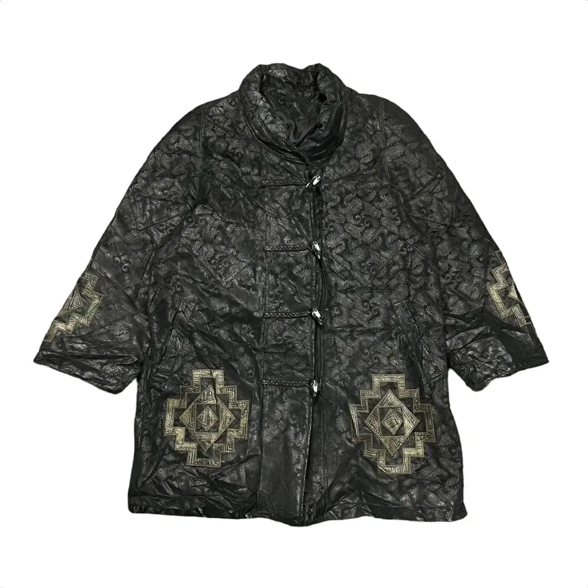 Paisley Pattern Leather Tteokbokki Coat L