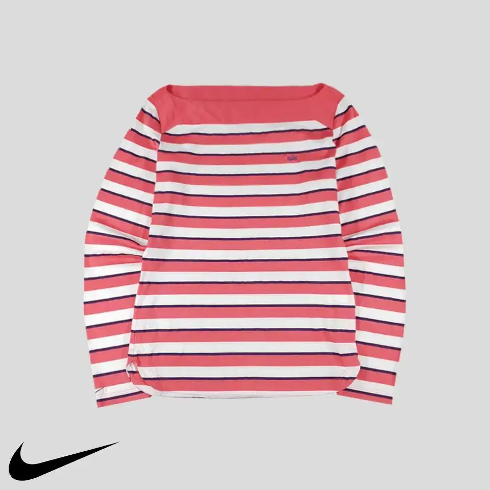 Nike 00s Pink White Stripe Wide Boatneck Long Sleeve T-Shirt Long Sleeve