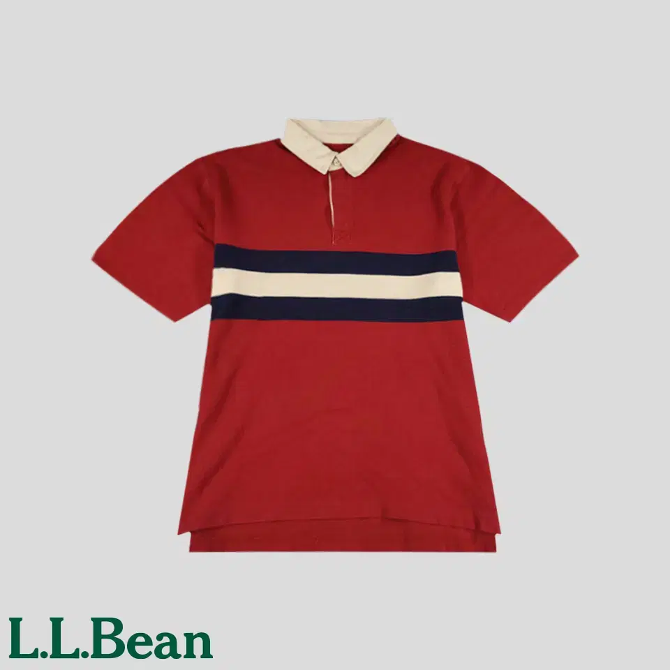 L.L.BEAN 엘엘빈 피그먼트 레드 아이보리 코튼100 카라넥 반팔 티