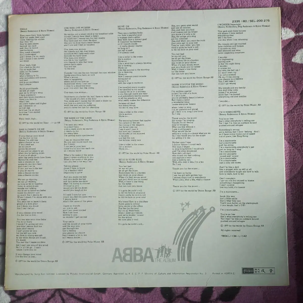 Lp중고 아바 ABBA THE ALBUM 음반 판매합니다.