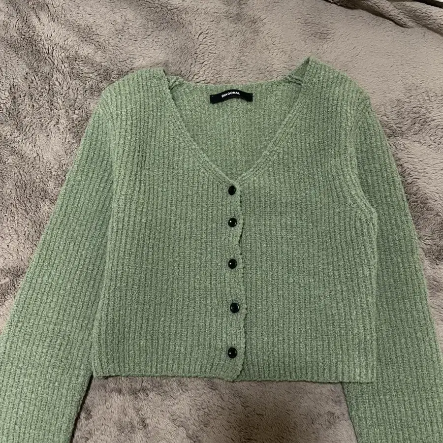 다이애그널 downy ribbed knit cardigan (green)