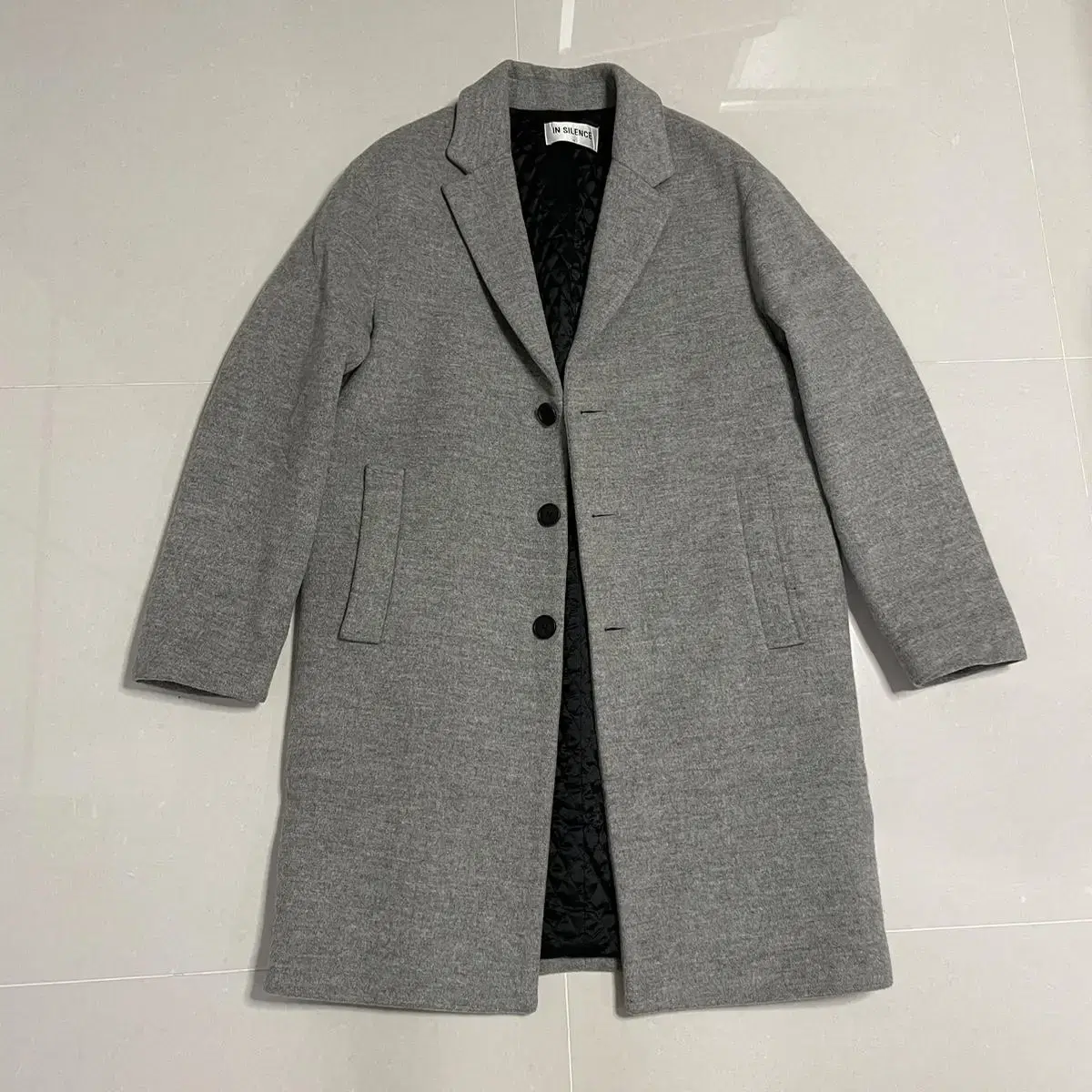 Genuine Insilence Cashmere Wool Gray Quilted Chesterfield Coat