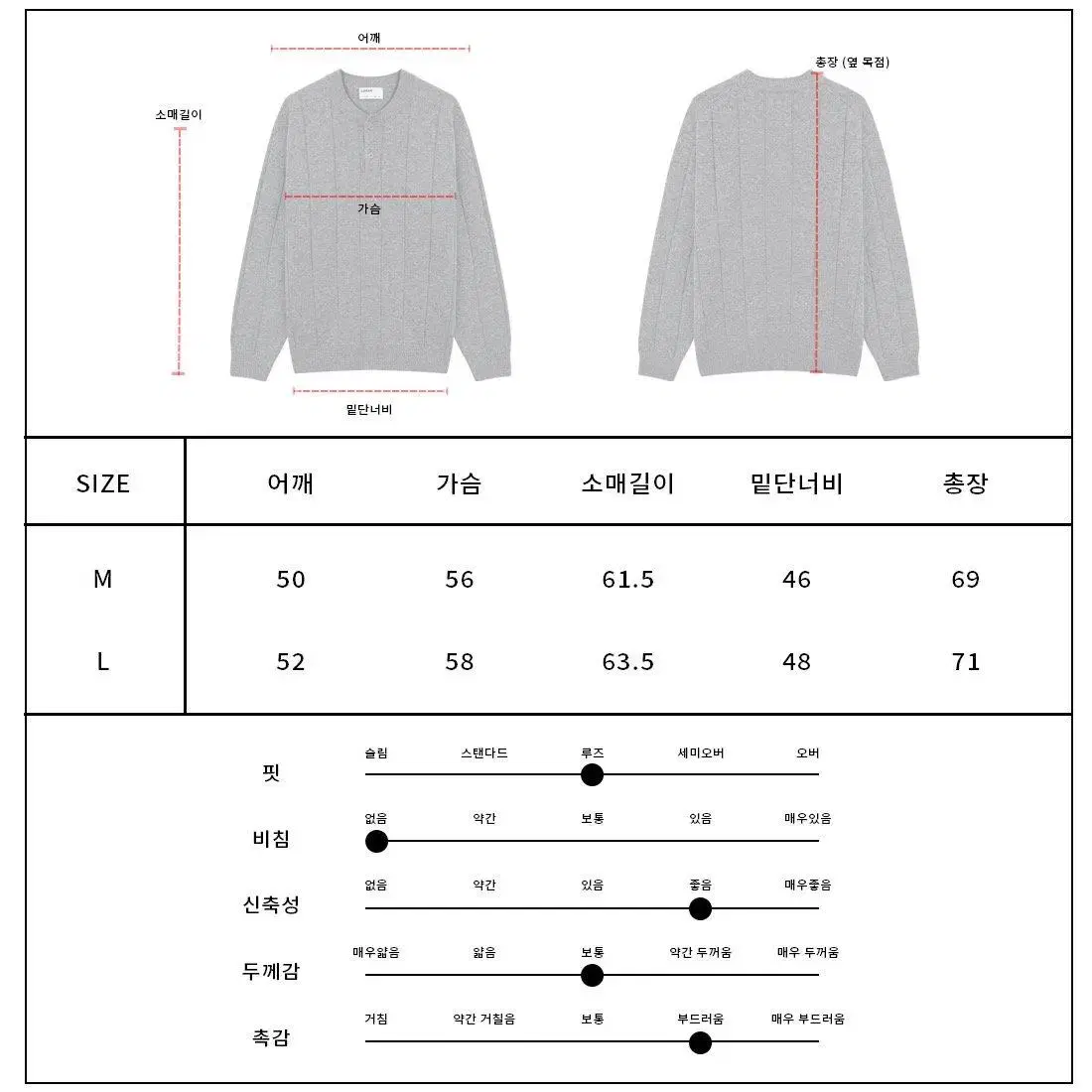 남자 오버핏 알란 골지 단추 헨리넥 니트